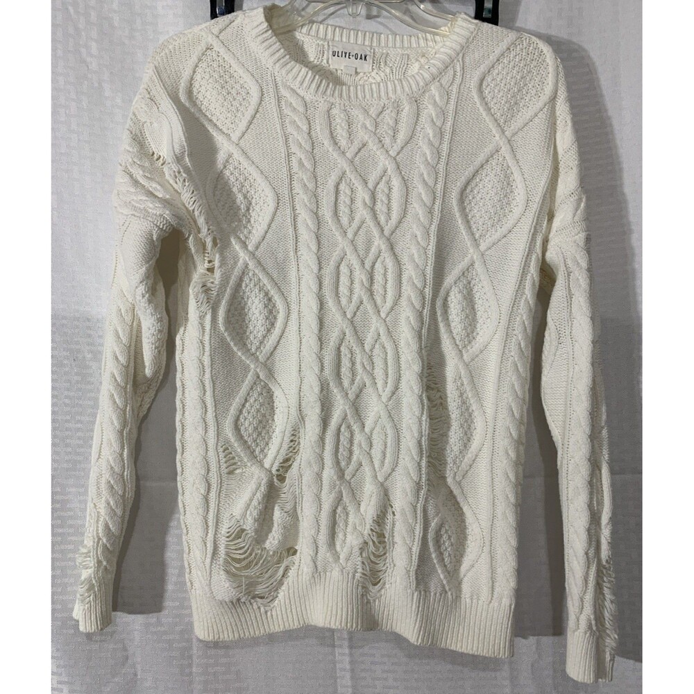 Urban Outfitters Olive & Oak Cable Knit Distressed Sweater Womens S